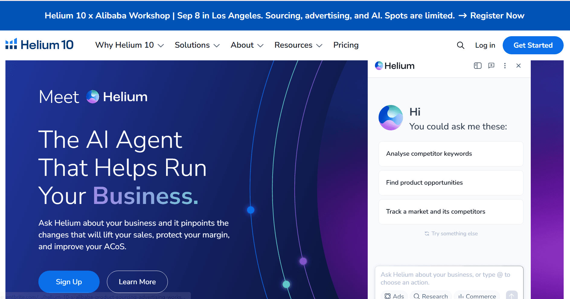 Helium 10 homepage