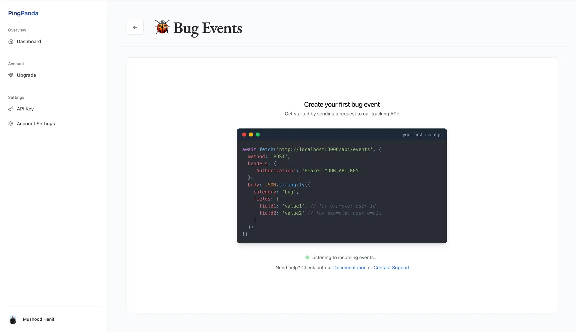 PingPanda event API example