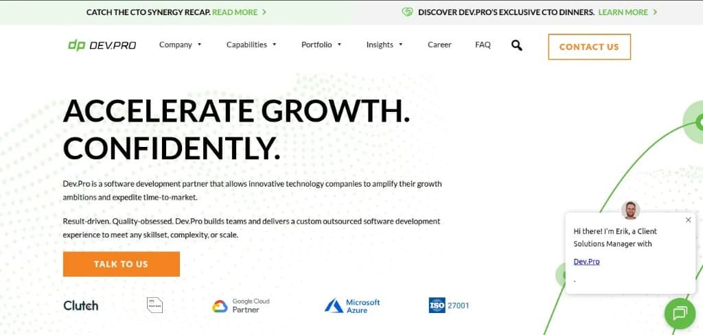 Dev.Pro website homepage snapshot Dev.Pro homepage