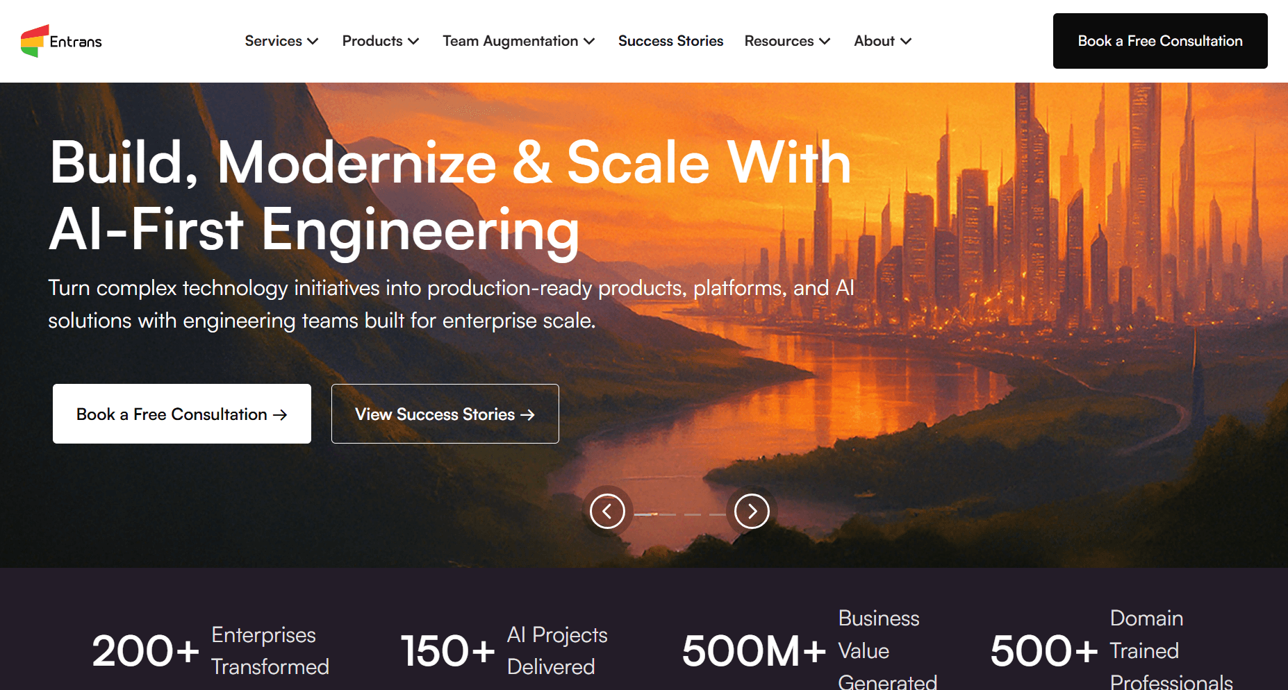 Entrans website homepage snapshot Entrans homepage