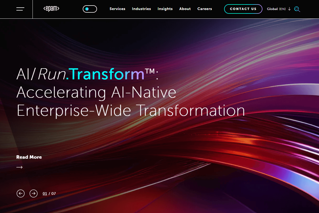 EPAM Systems website homepage snapshot EPAM Systems homepage
