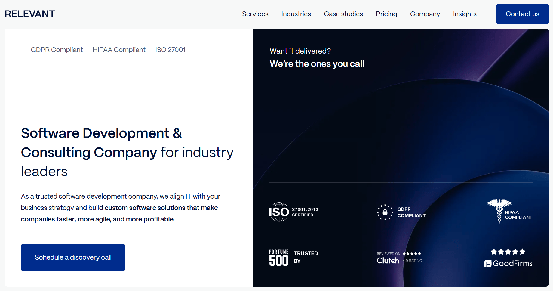 Relevant Software website homepage snapshot Relevant Software homepage