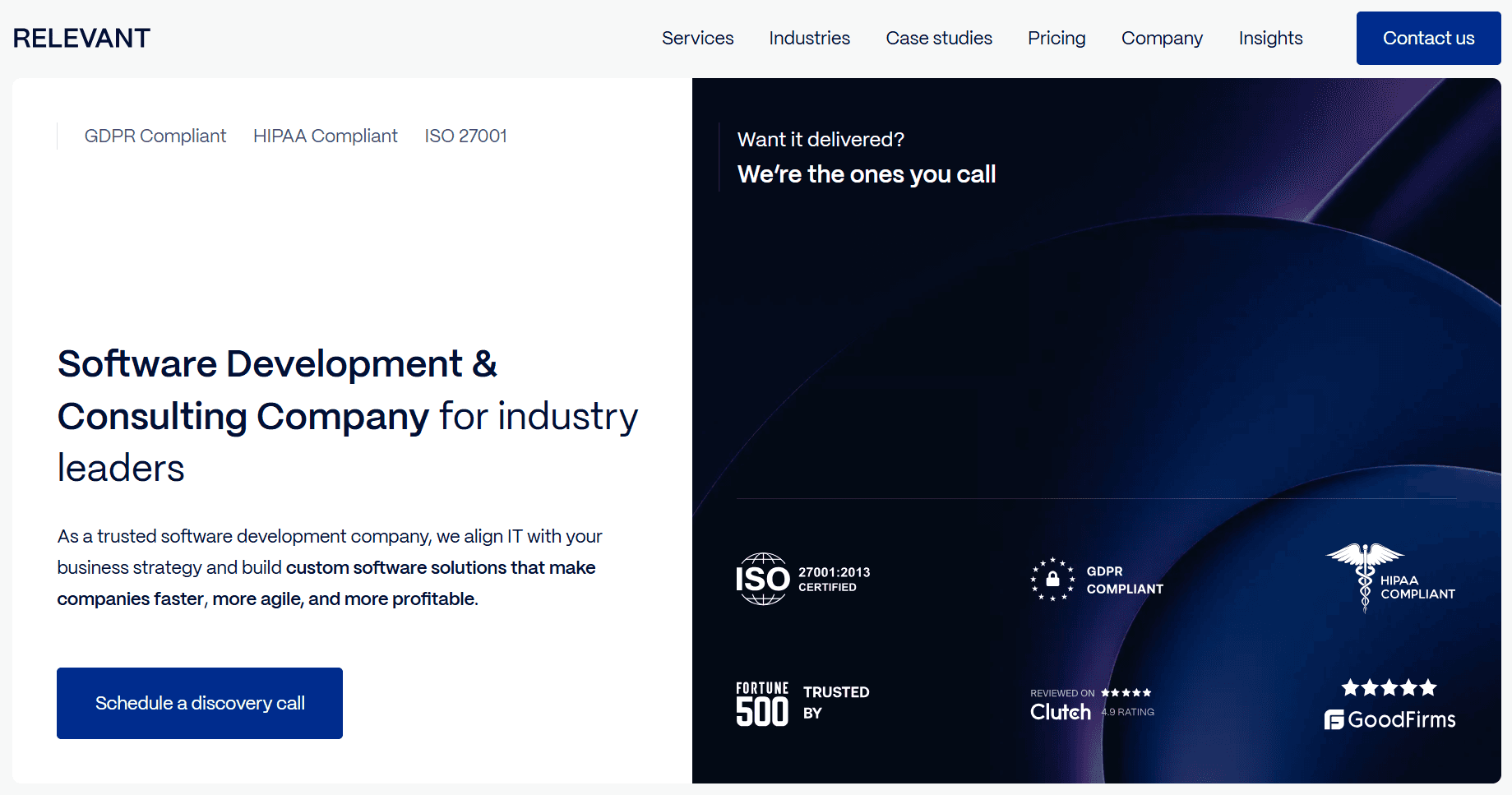 Relevant Software website homepage snapshot Relevant Software homepage