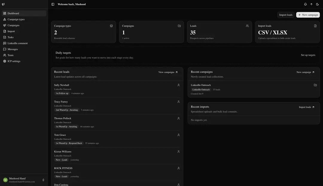 Lead'em dashboard