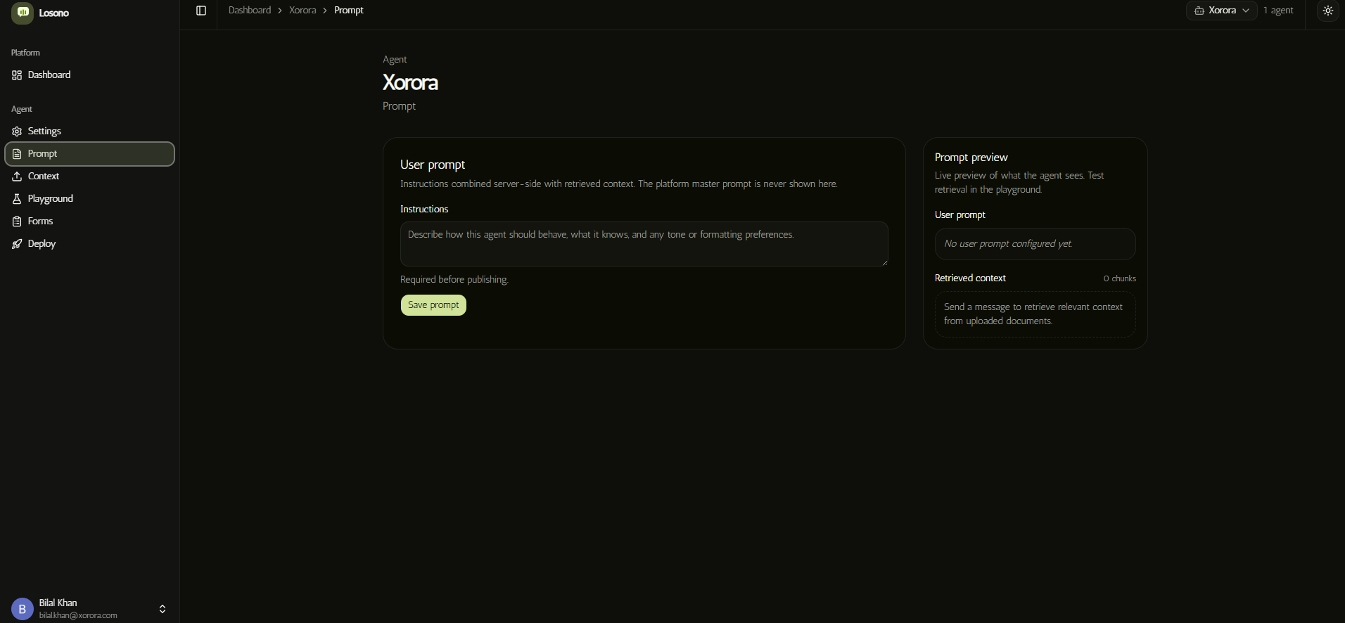 Losono prompt configuration with live preview